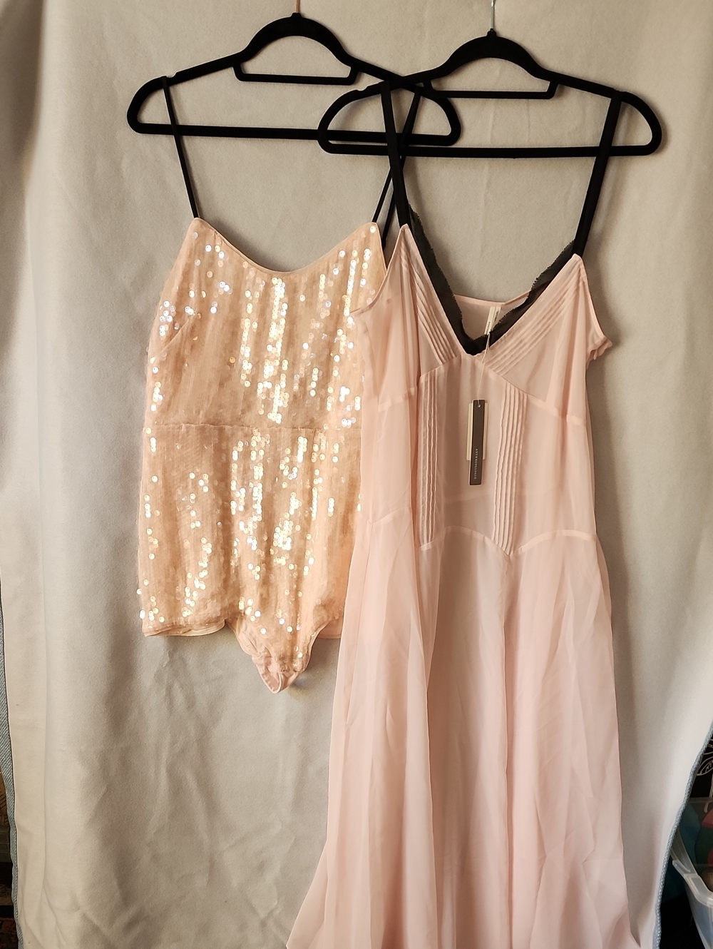 Anthropologie Blush Sequin Romper & Slip Dress Set. Size 14 NWT